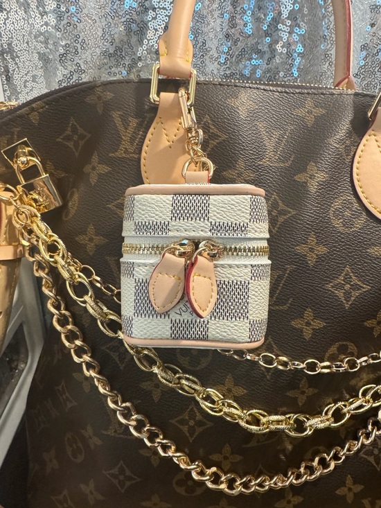 Louis Vuitton Handbags - Louis Vuitton Ivory and Navy Damier Azur Mini Vanity Charm with Gold Hardware